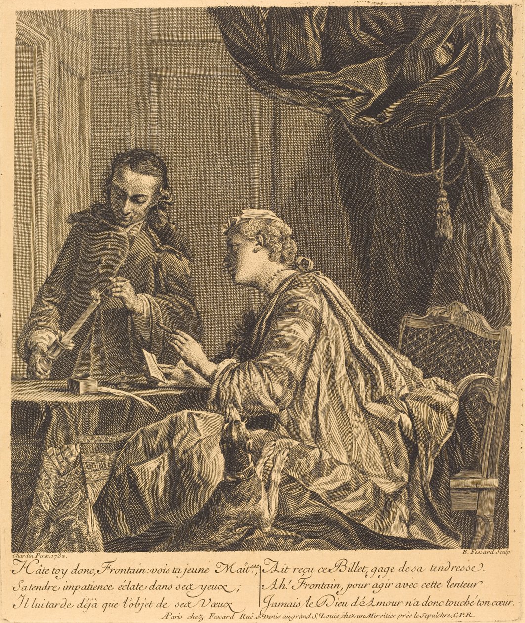 Senhora selando uma carta (Mulher Selando uma Carta) de Etienne Fessard after Jean Siméon Chardin