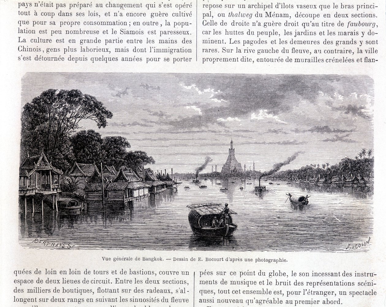Vista geral de Banguecoque. Desenho de E. Bocourt. de Etienne Gabriel Bocourt