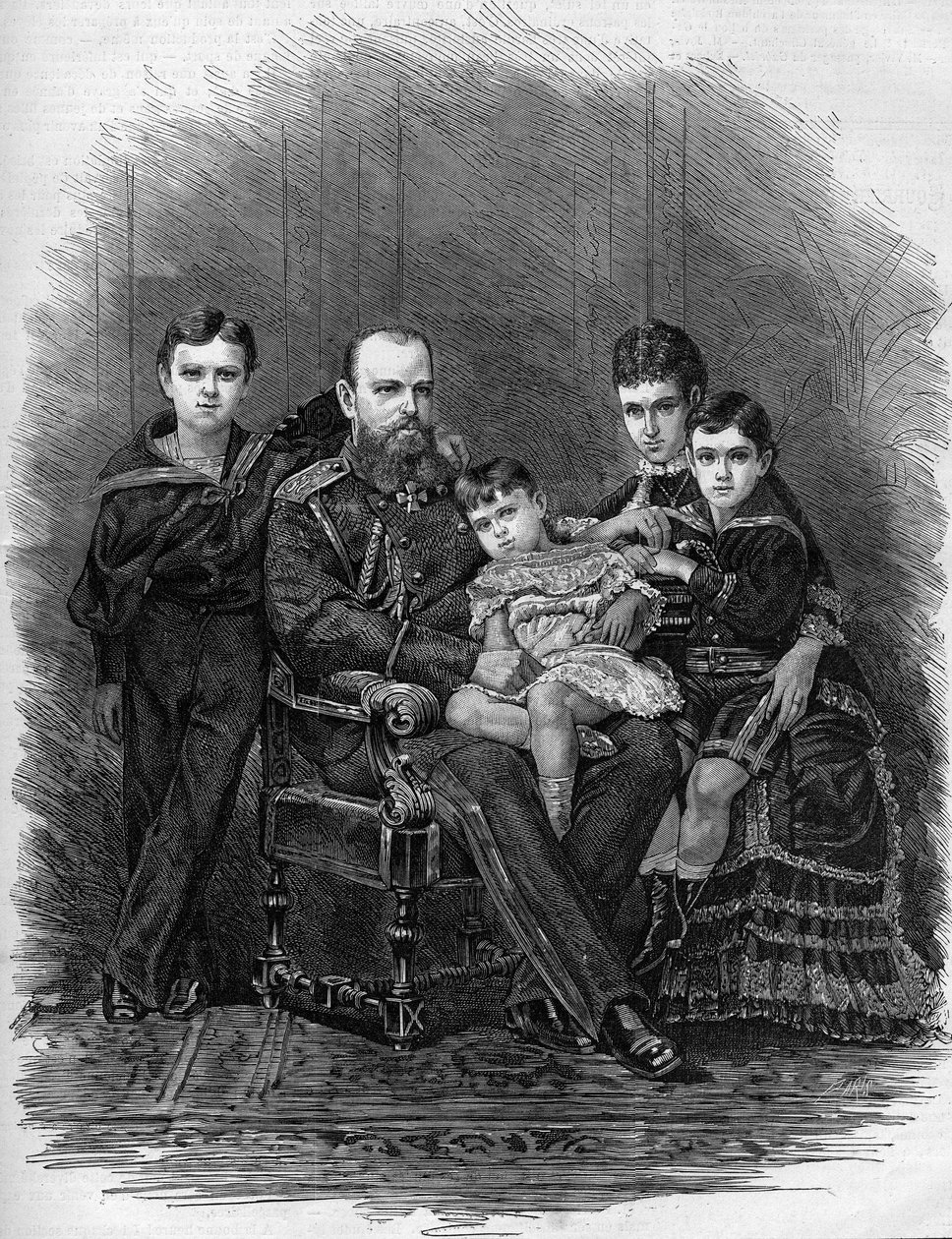 Retrato da Família Imperial Russa em 1881: czar Alexandre III (1845-1894) e Mary Feodorovna (ou Fiodorovna, ou Fedorovna) (Mary Sophie Dagmar de Etienne Gabriel Bocourt