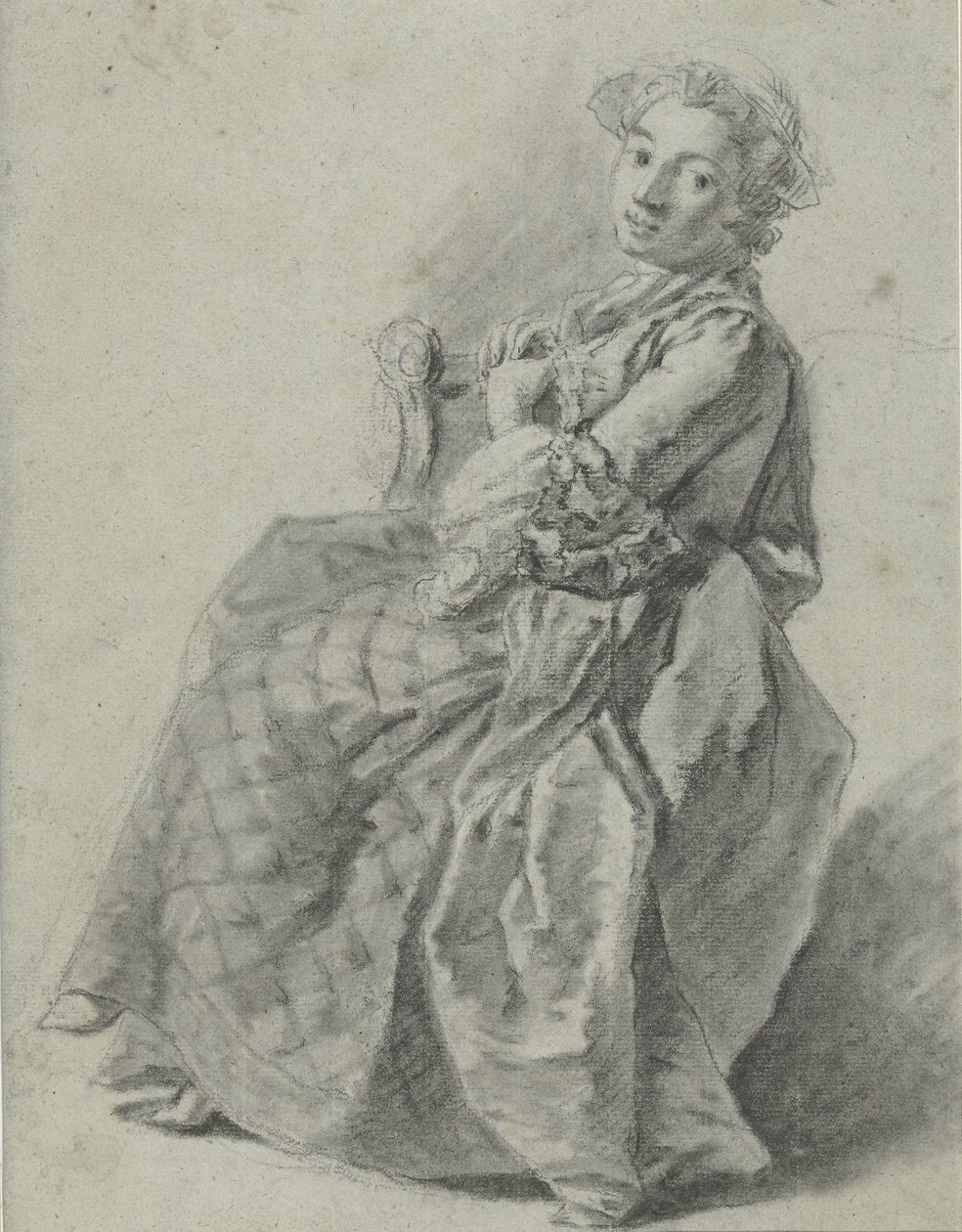Estudo de uma jovem sentada, à esquerda de Etienne Jeaurat (attributed to)