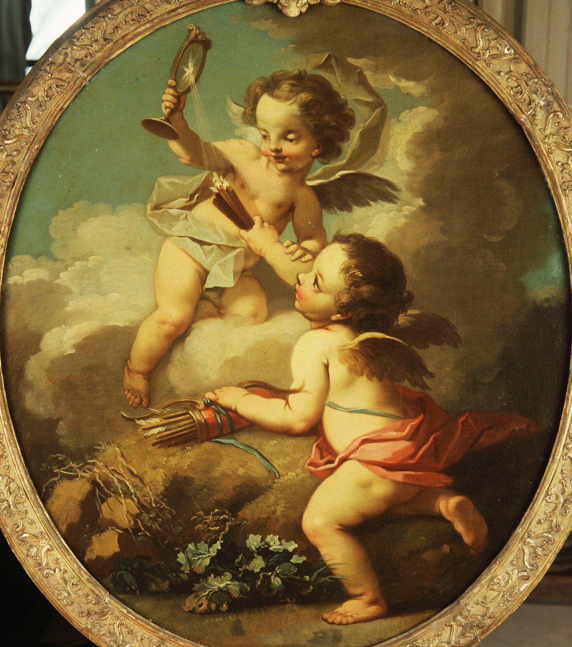 Uma alegoria de amor - Putti se divertindo em uma paisagem, de Étienne Jeaurat