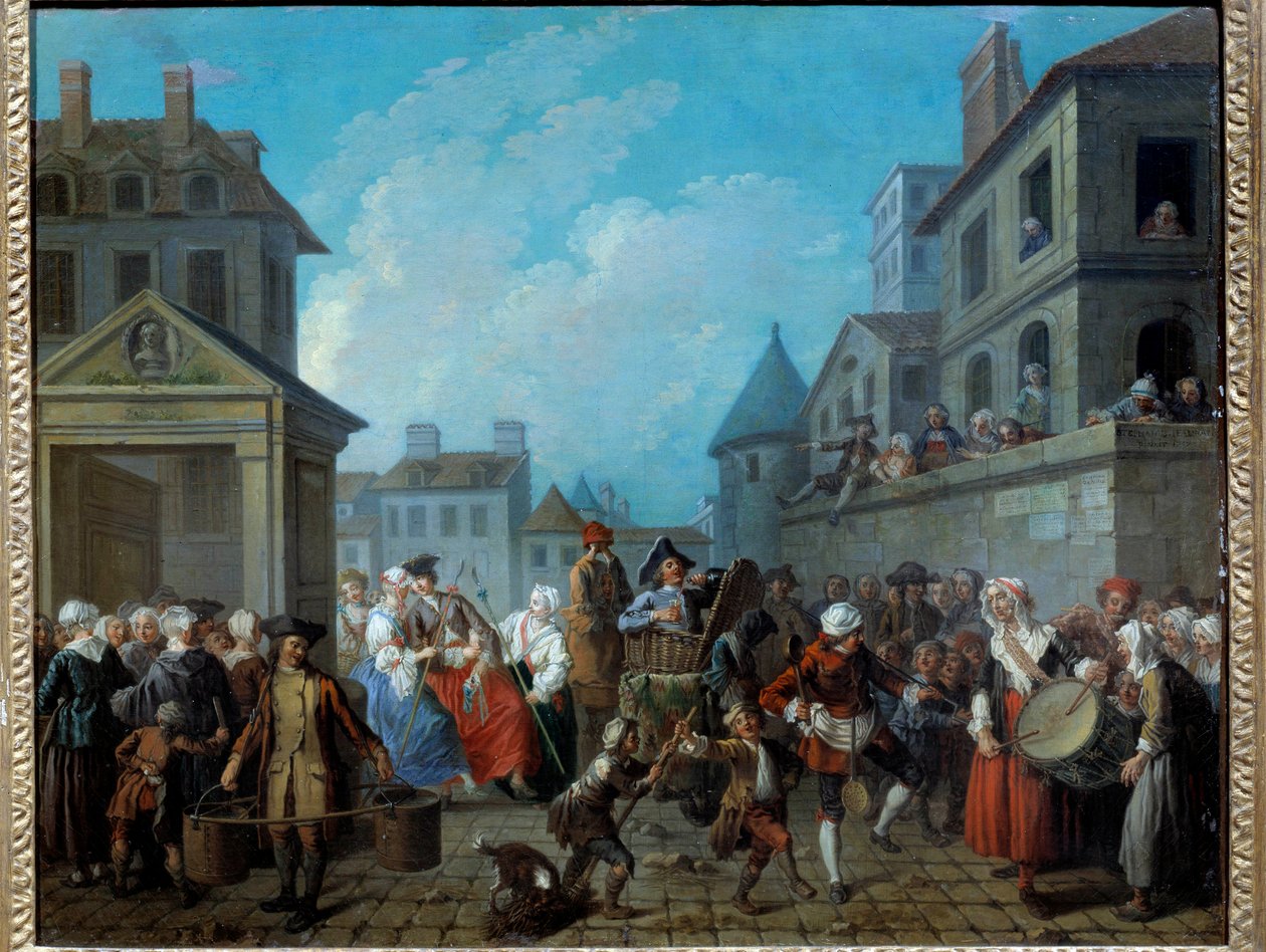 Carnaval nas ruas de Paris Pintura de Etienne Jeaurat (1699-1789) 1757. Dim 0,65 x 0,82 m Paris, Musee Carnavalet de Étienne Jeaurat