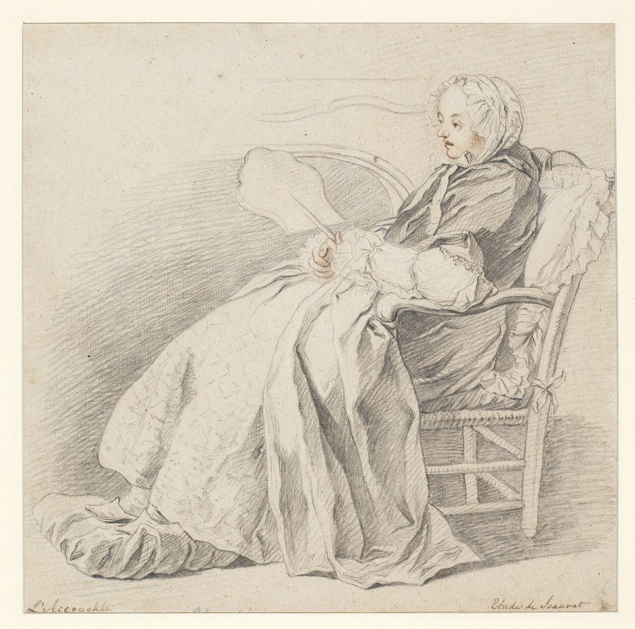 Estudo para LAccouchée, c.1750 (giz no papel) de Étienne Jeaurat