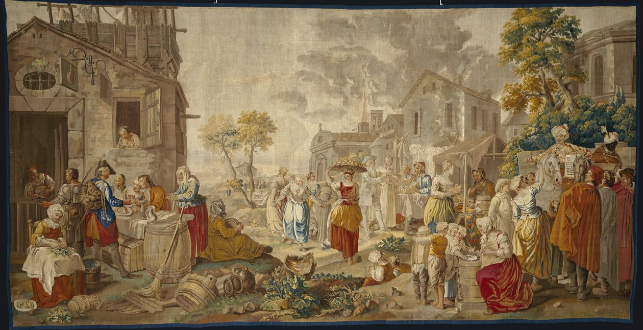 O mercado ao ar livre, de Festivais da vila, 1775-89 de Étienne Jeaurat