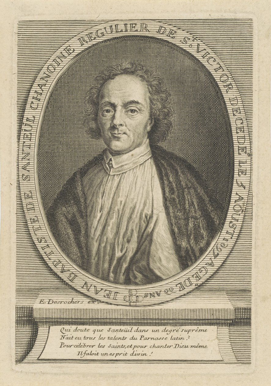 Retrato do poeta Jean-Baptiste de Santeul 1630-1697, um 1700. de Etienne Jehandier Desrochers