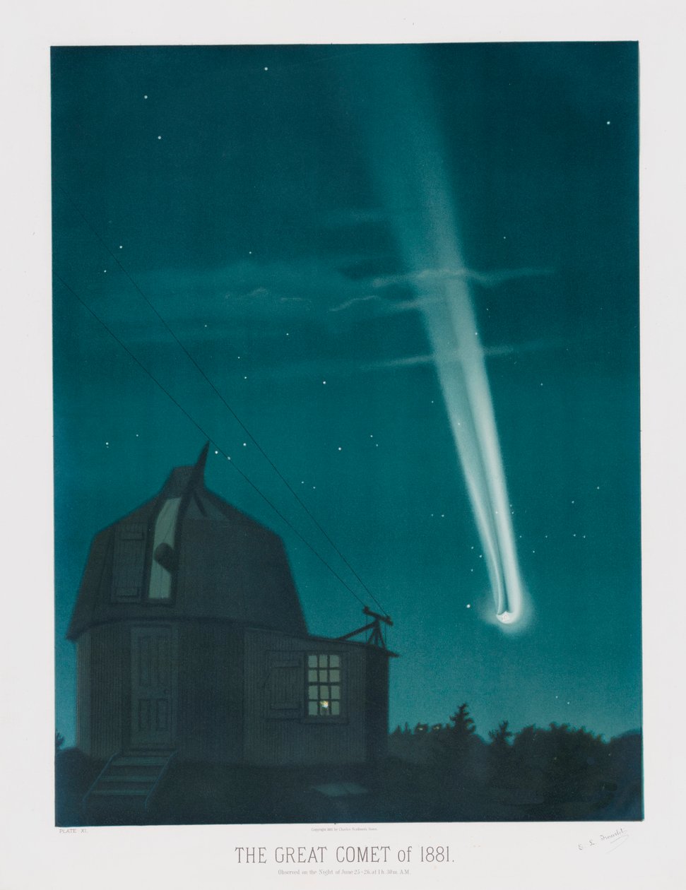 O Grande Cometa de 1881, observado na noite de 25 para 26 de junho, às 1h30, pub. 1881. de Étienne Léopold Trouvelot