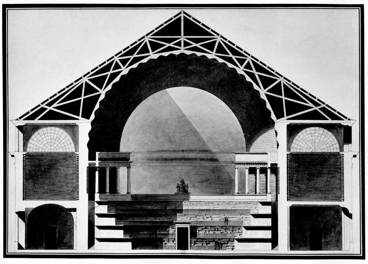 Design para a Bibliotheque Royale de France (litho) de Etienne Louis Boullee