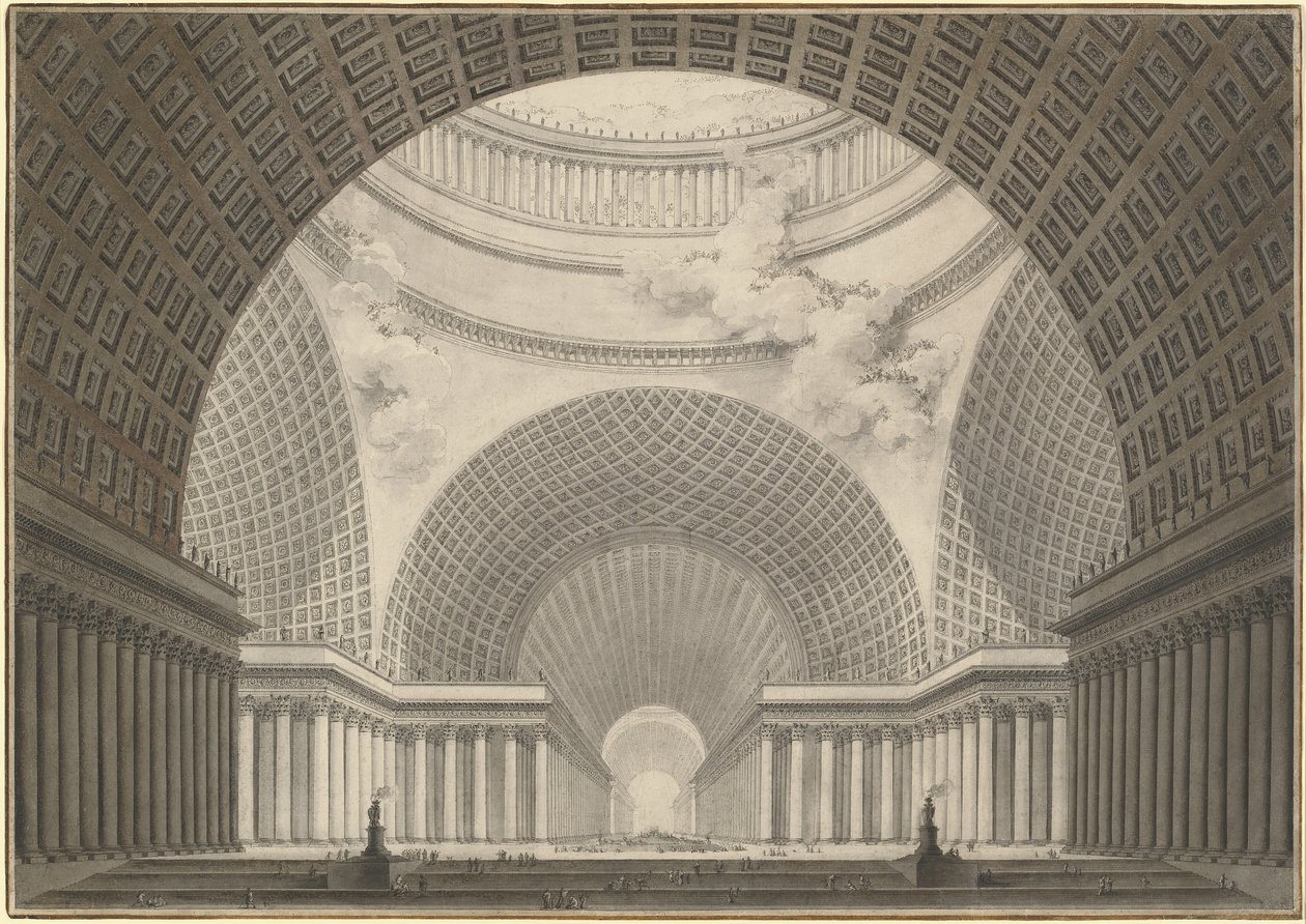 Vista em perspectiva do interior de uma igreja metropolitana de Etienne Louis Boullee