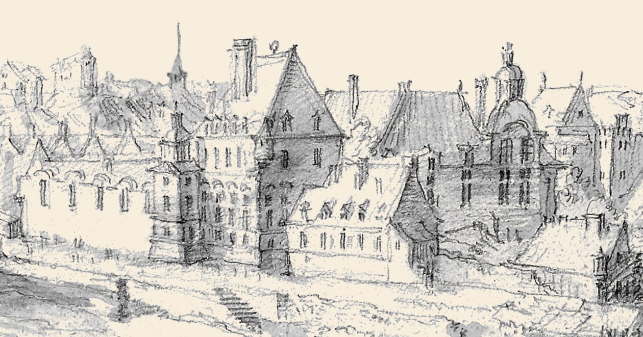 Martellange, Vista de Paris 1620 - Museu Ashmolean (pormenor com Hôtel de Nevers) (adaptado) de Etienne Martellange