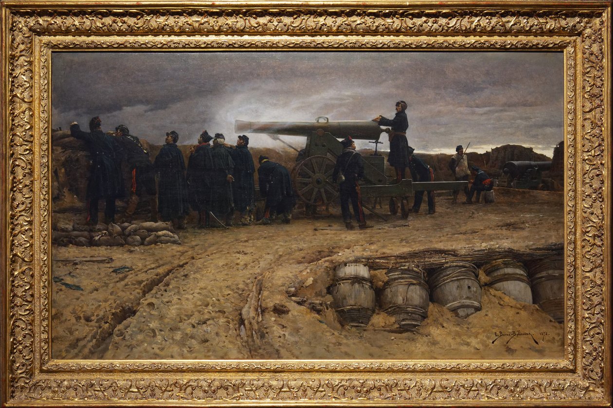 Peça de artilharia pesada francesa no cerco de Paris, 1872 de Etienne Prosper Berne Bellecour