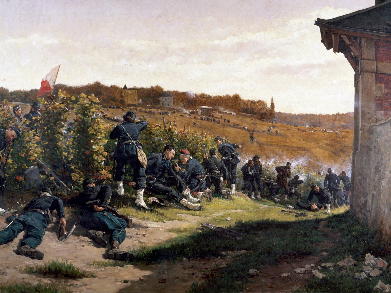Os Tirailleurs de la Seine na Batalha de Rueil-Malmaison, 21 de outubro de 1870, pormenor de Etienne Prosper Berne Bellecour