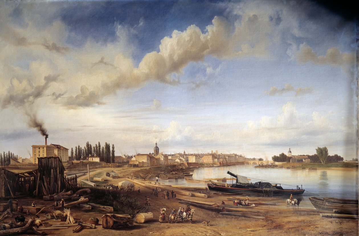 A cidade de Chalons sur Saone (Chalons-sur-Saone). Pintura por Etienne Raffort (1802-1895) de Etienne Raffort