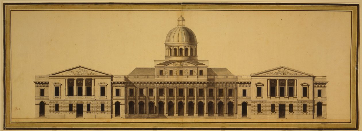 Design para o Capitólio dos EUA, 1793 (tinta, lavagem e aquarela sobre papel) de Etienne Sulpice Hallet