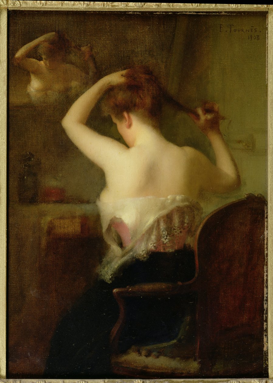 Mulher arrumando seu cabelo, 1903 de Etienne Tournes