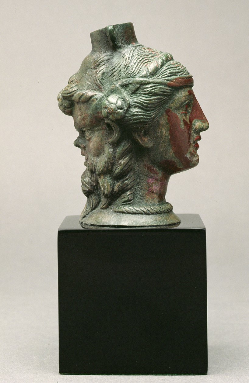 Bálsamo de bronze em forma de sátiro e bacante, etrusco, século III aC (bronze) de Etruscan