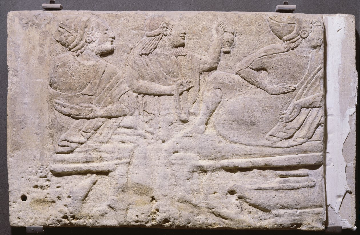 Cippi mostrando um banquete (calcário) de Etruscan