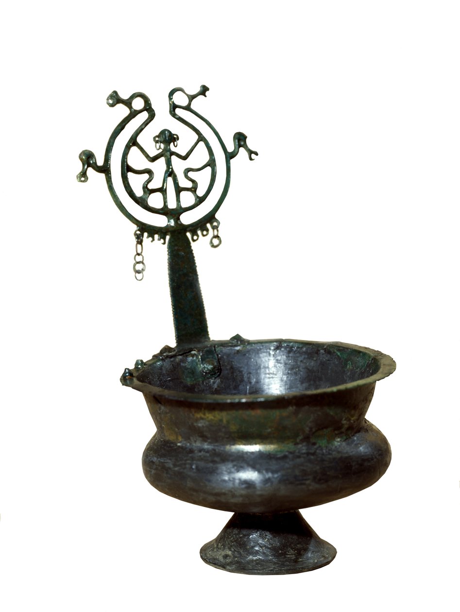Copa com alça decorativa e figura humana (bronze) de Etruscan