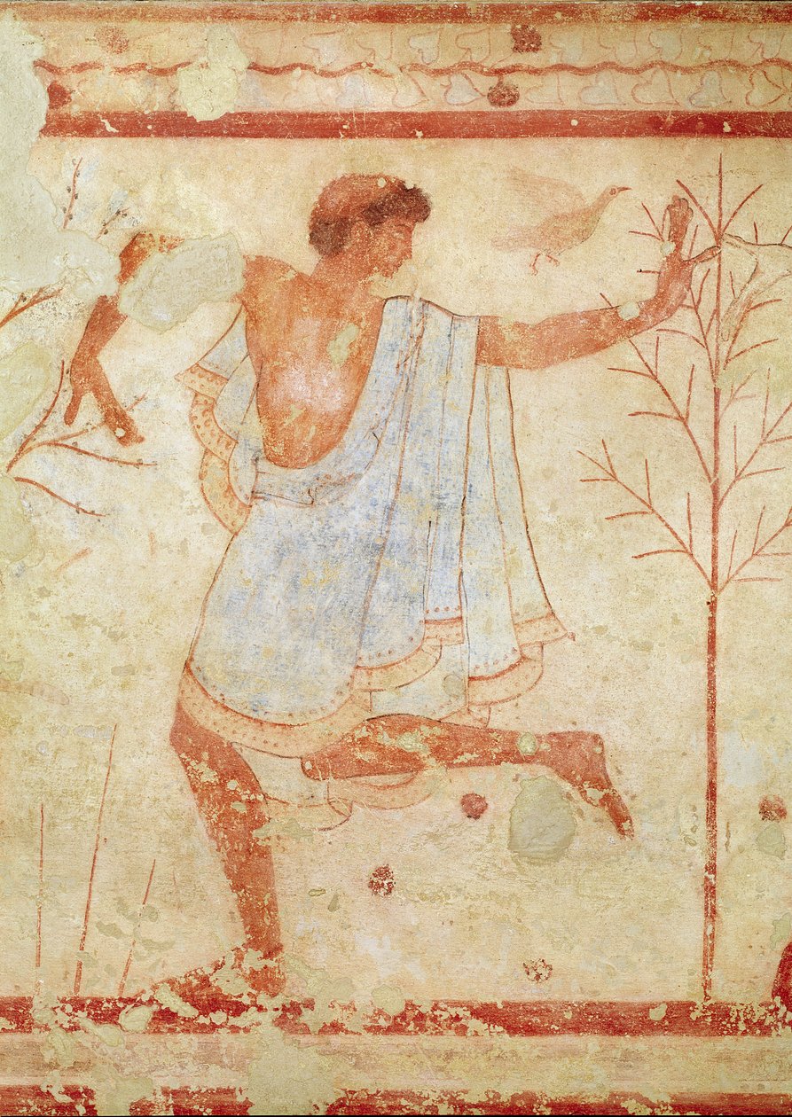 Dançarino em uma túnica azul do túmulo do triclínio, c.470 aC (pintura de parede) de Etruscan