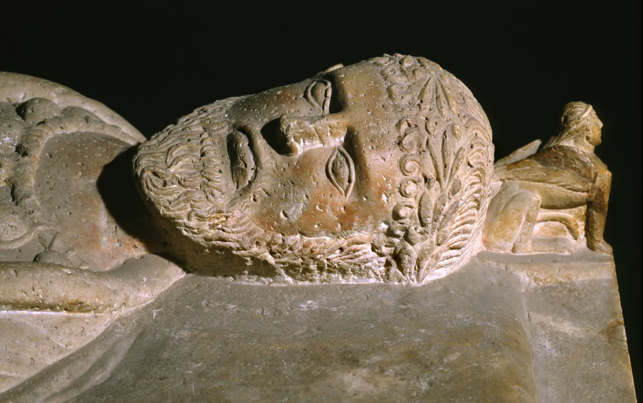 Detalhe de um sarcófago de Etruscan