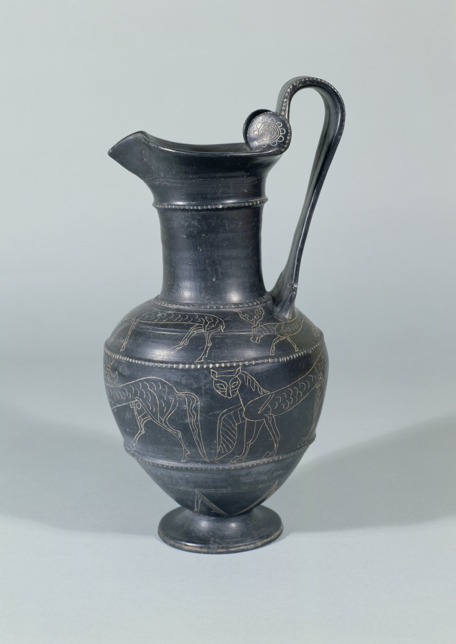 Jarro com grifos, Bucchero Ware, etrusco, 650-550 aC (cerâmica) de Etruscan