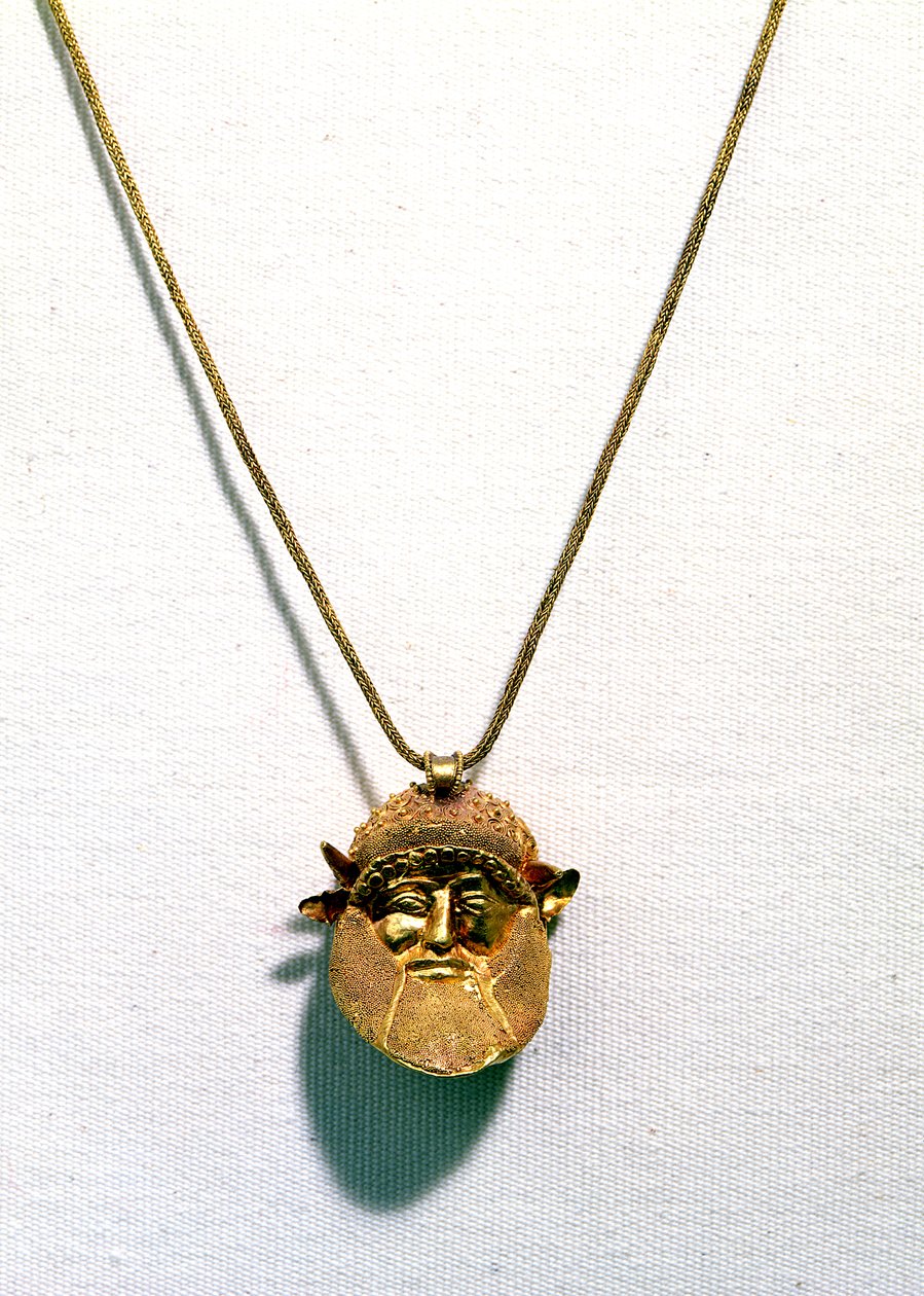 Pingente com a cabeça do deus do rio Achelous (ouro) de Etruscan