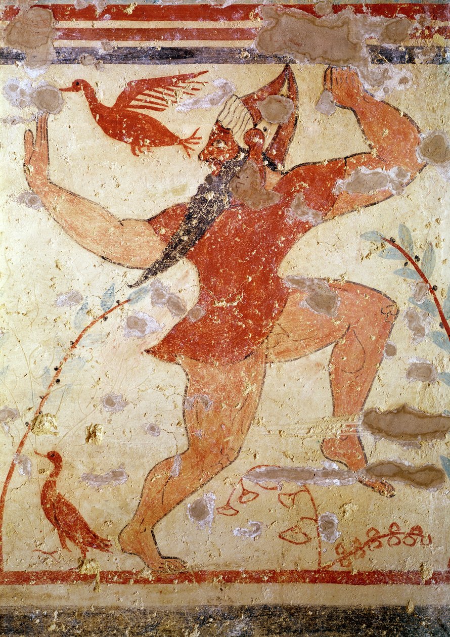 Phersu dançando, do túmulo dos Auguros, c.530-520 aC (pintura de parede) de Etruscan
