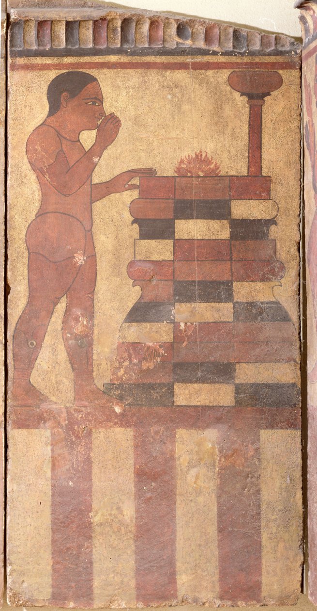 A placa de Campana, detalhe de um padre nu diante de um altar, de Cerveteri de Etruscan