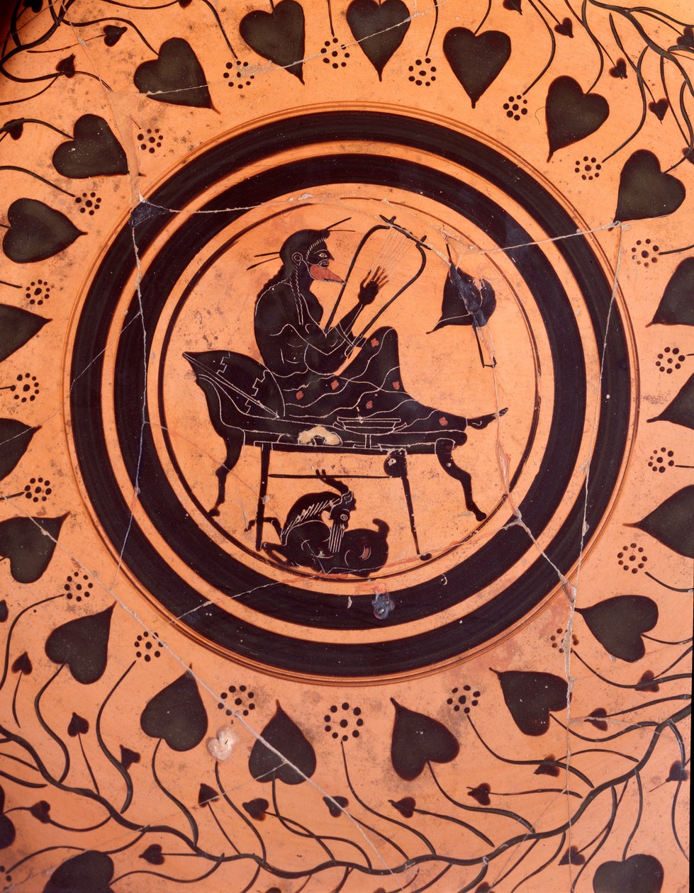 Um jogador de lira - Figura negra de um vaso de cerâmica dos Falerii Veteres, século VI a.C. de Etruscan