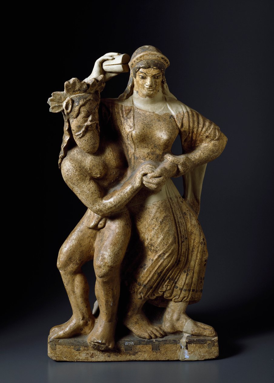 Antiquito etrusco: "Satyre e menade dançante" escultura em terracota de um templo de Mater matuta a Satricum. 480 AC. Dim. 59 cm Roma, Museo Nazionale di Villa Giulia de Etruscan