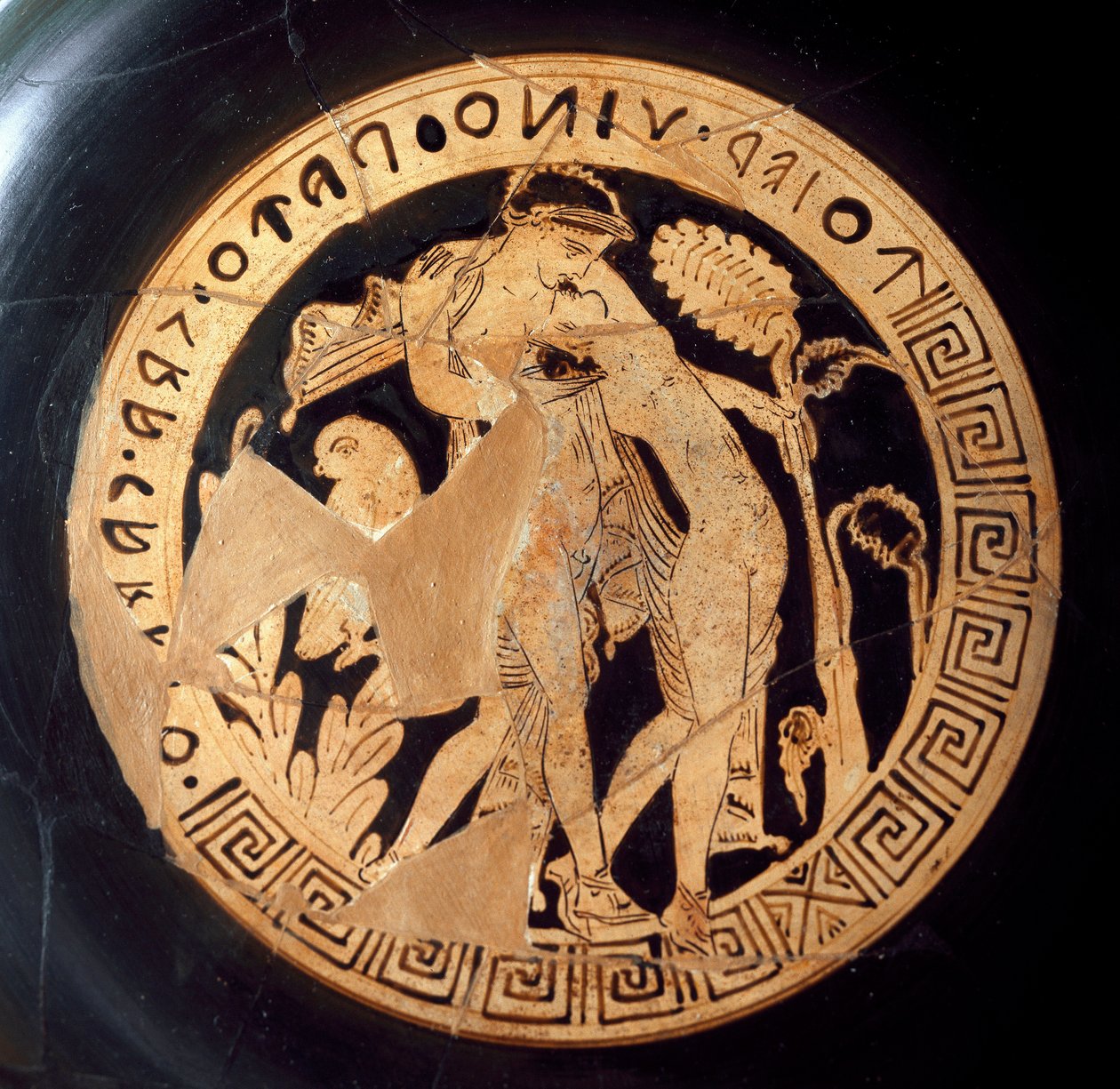 Antiquite etrusco: detalhe de uma kylix representando Dionísio e Ariane. De Falerii Veteres (Civita Castellana) do século VI a.C. Roma, Museo Nazionale di Villa Giulia de Etruscan