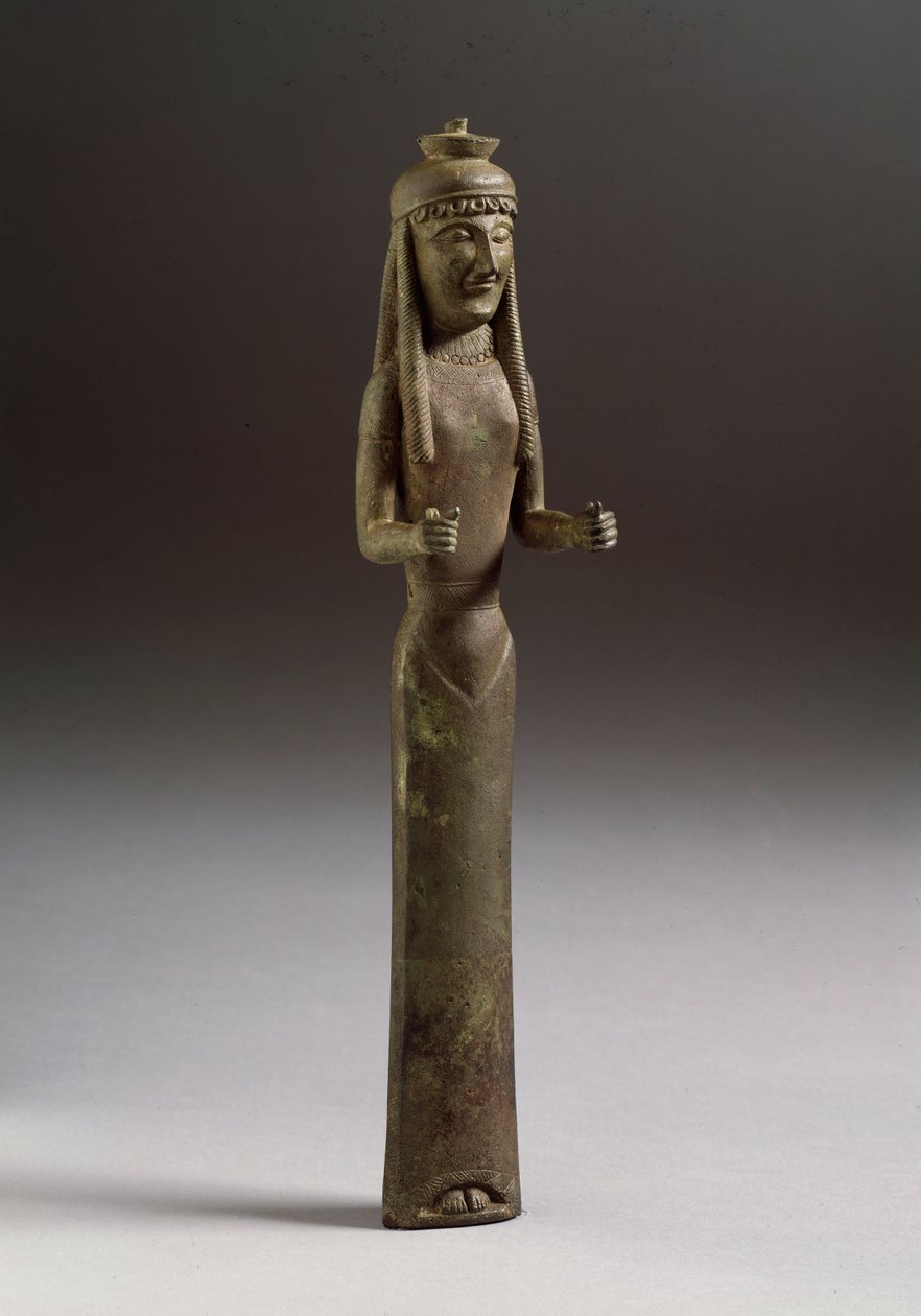 Arte etrusca: figura de ofertante (arte etrusca, uma figura ofertante, escultura em bronze da Itália, 550 AC, Dim 36 cm) Escultura em bronze, Itália 550 AC Florença, Museo Archeologico de Etruscan