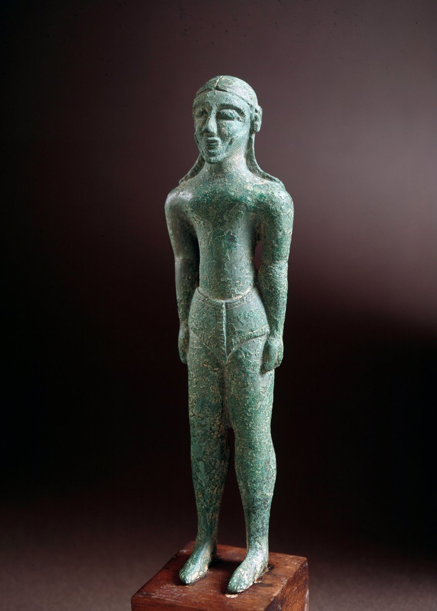 Civilização etrusca: “” kouros ”” escultura em bronze, de Castello perto de Florença, Itália, 550 aC, Dim 15 cm de Etruscan