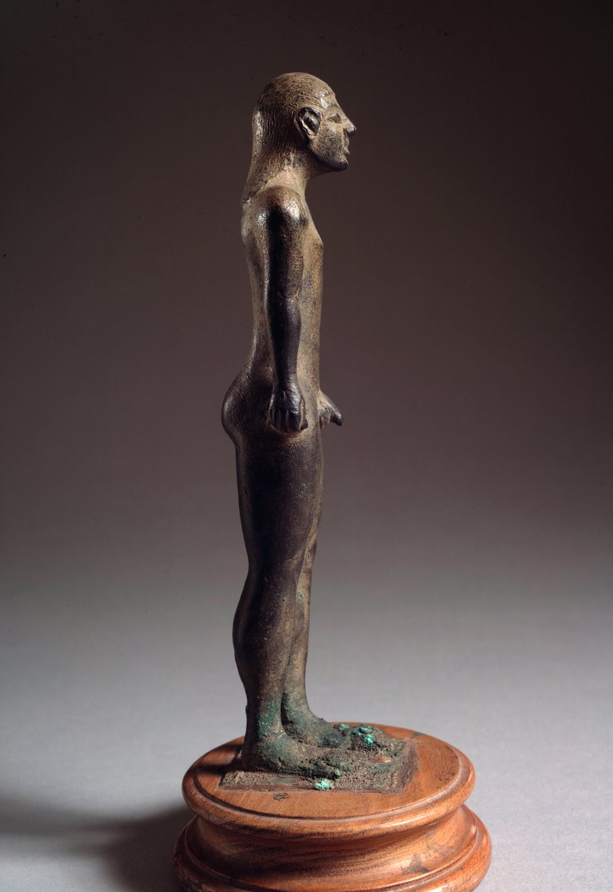 Civilização etrusca: escultura em bronze “” kouros ””, de Talamone, Itália, 540-530 AC, Dim 21 cm de Etruscan