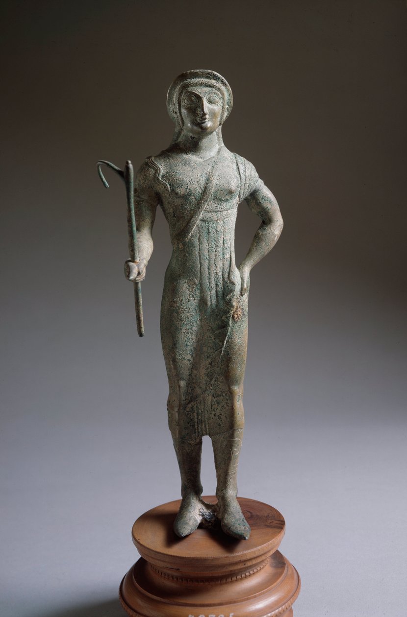 Civilização etrusca: “” figura do oferente ”” escultura em bronze, 480 aC, Dim 27 cm de Isola di Fano, Itália de Etruscan