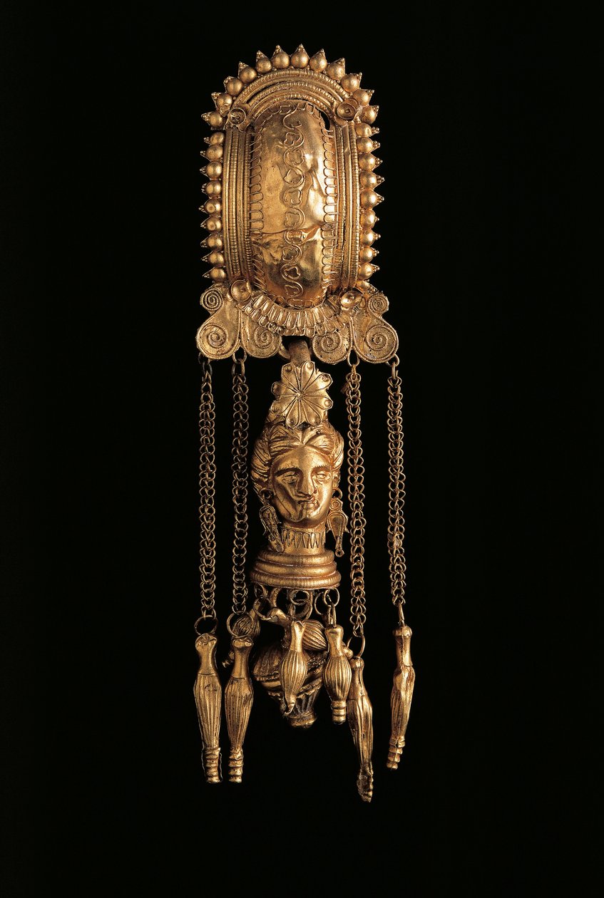 Brinco de ouro com pingente, de Todi, província de Perugia, Itália de Etruscan