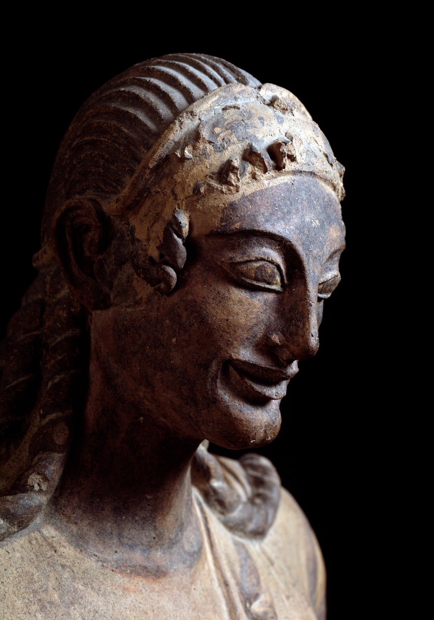 Cabeça de Apollo de Veio (Detalhe) - Escultura em terracota, 510-490 AC de Etruscan