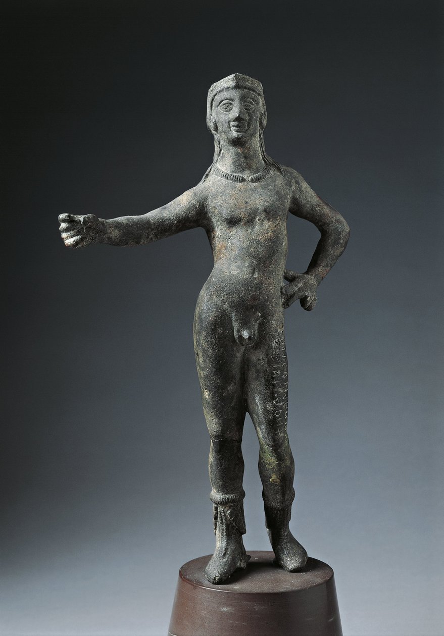 Itália, Província de Arezzo, Cortona, estátua de Bronze de Deus Culsans de Etruscan