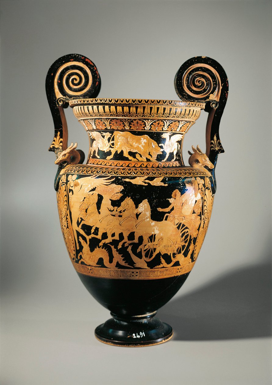 Itália, Lazio, Civita Castellana, Falerii, Volute krater (vaso usado para misturar vinho e água) de Etruscan