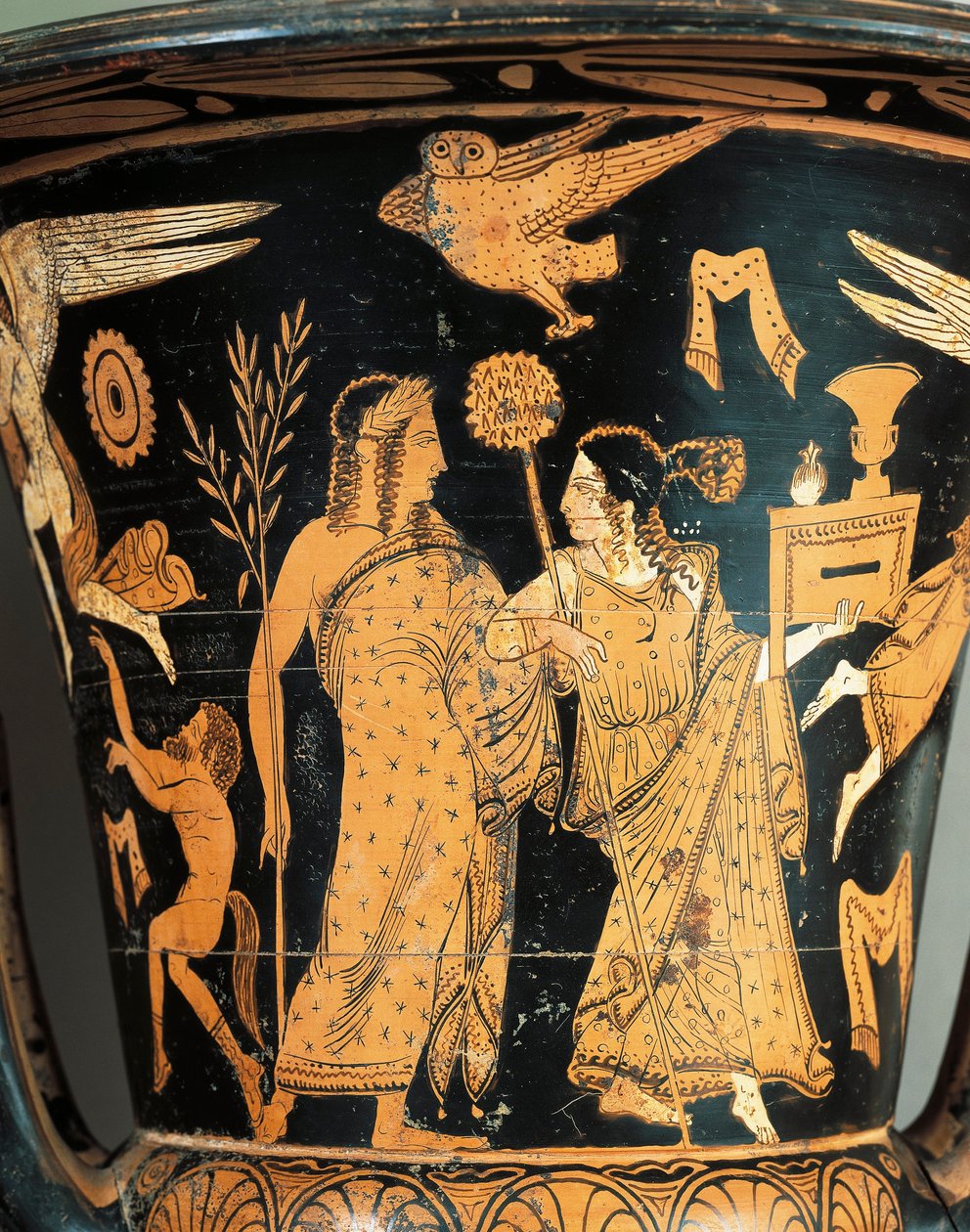 Cerâmica de figuras vermelhas, Krater, de Civita Castellana, antiga Falerii, província de Roma, Itália, detalhe, coroado Dionísio e Ariadne de Etruscan