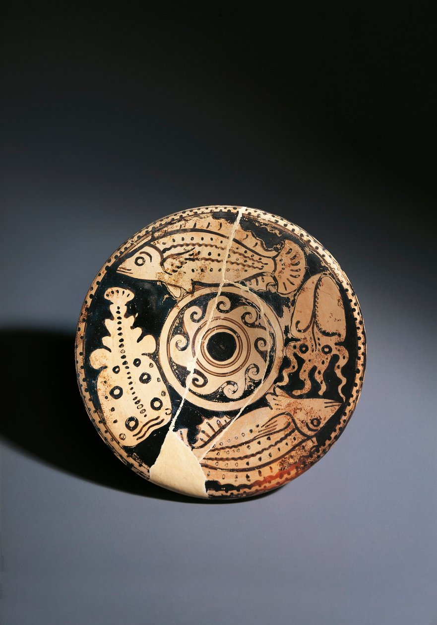 Prato de barro com decoração de peixe, de Cerveteri de Etruscan