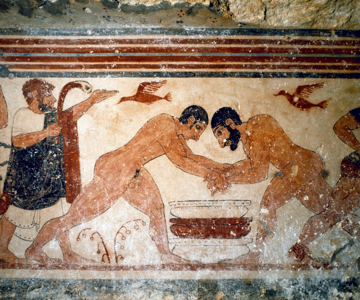 Dois lutadores. (Detalhe do fresco, 530 a.C.) de Etruscan