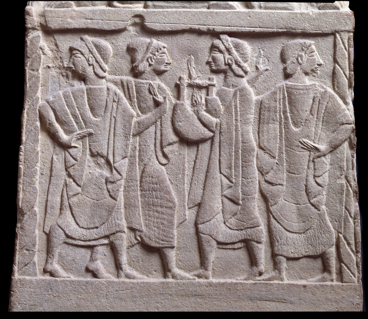 Cena de dança, baixo relevo de pedra tumular de mármore de Etruscan Etruscan