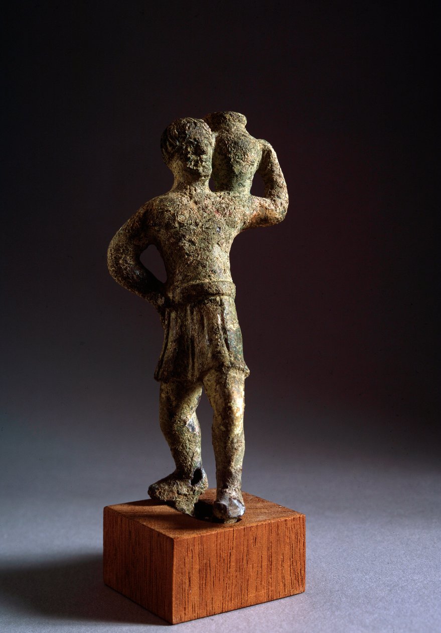 Civilização etrusca: ofertante - escultura em bronze, séc. III - II a.C. Dim 12,3 cm De Brolio, Itália (arte etrusca, oferecendo o homem, escultura em bronze, de Brolio, Itália, séc. III-2nd a.C., Dim 12,3 cm) Volterra Museo Guarnacci de Etruscan Etruscan