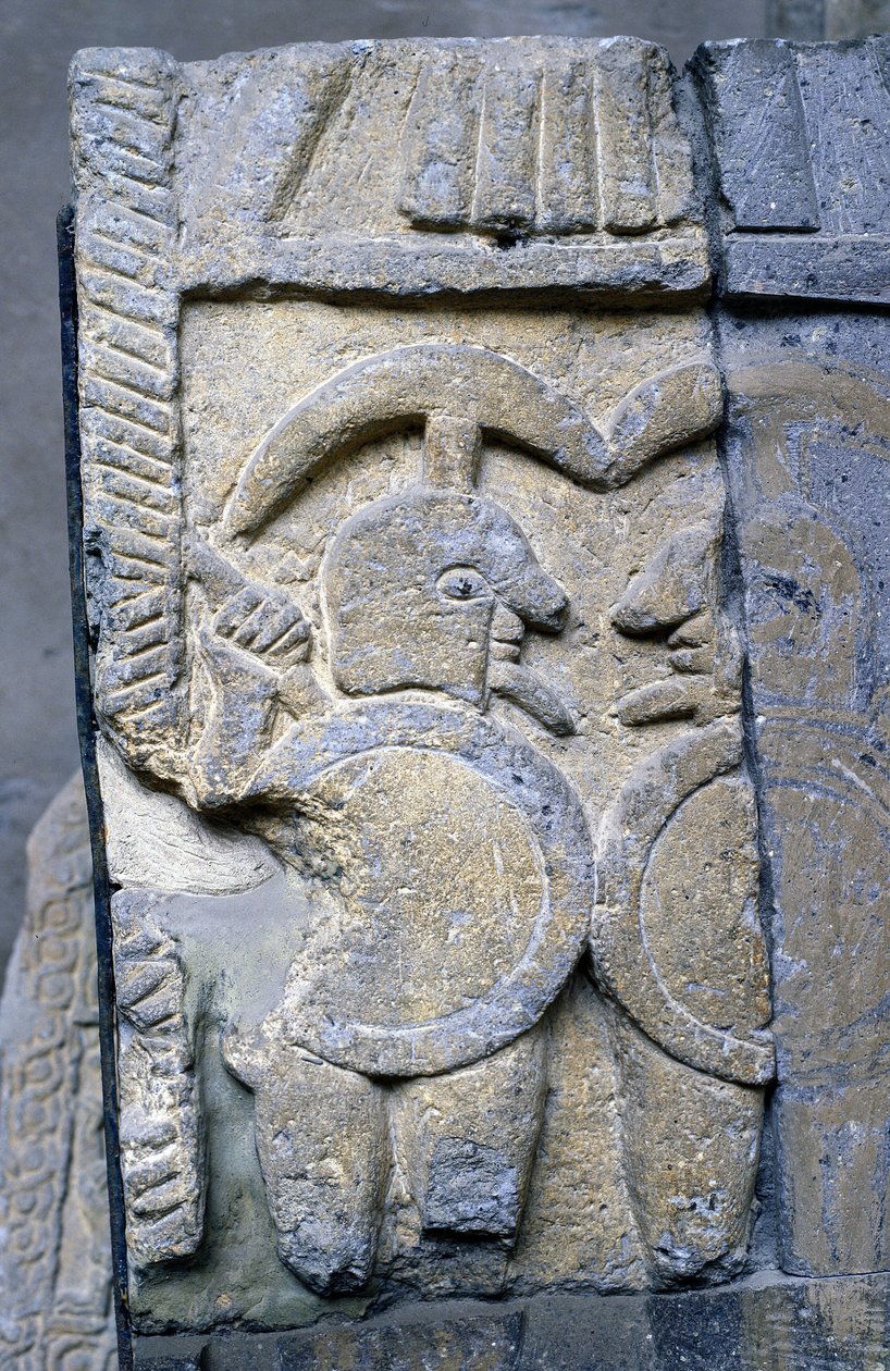 Guerreiro etrusco em um sarcófago do Museu Nacional de Tarquinia. de Etruscan Etruscan