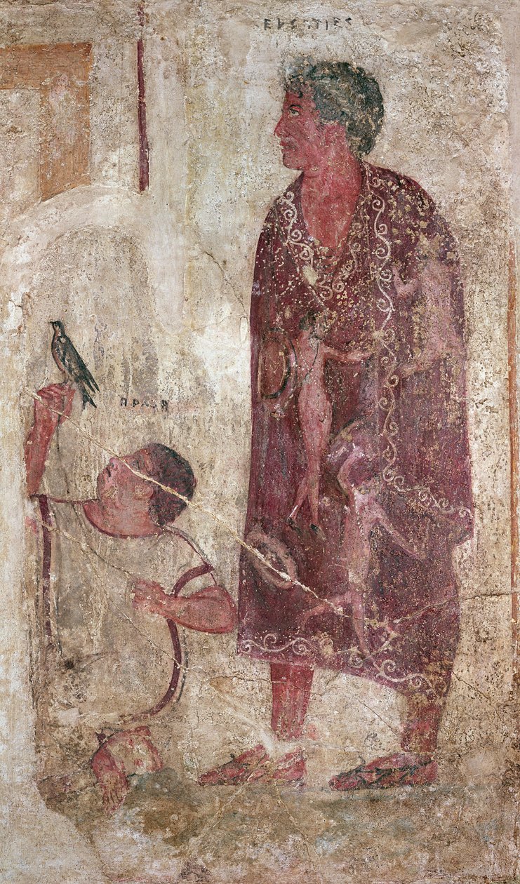 Vel Status e o seu escravo (pintura de parede) de Etruscan Etruscan