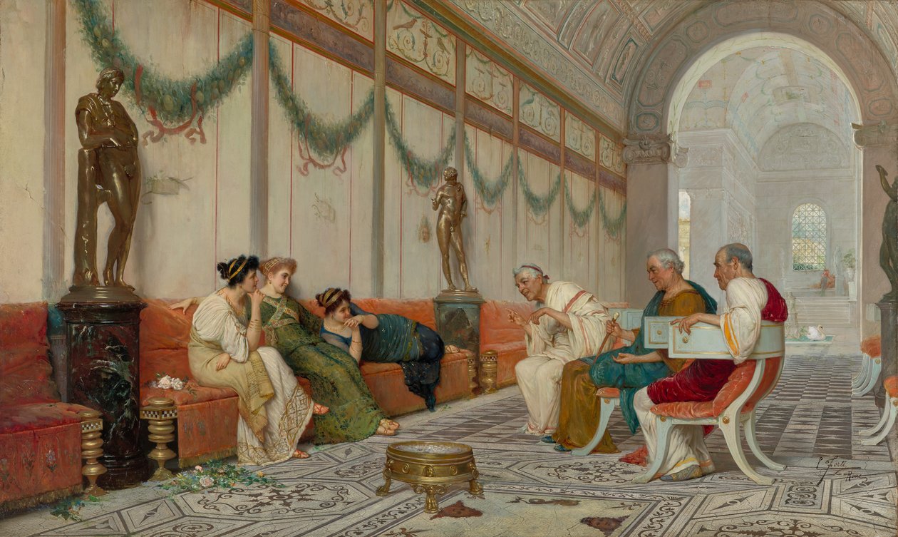 Interior de um edifício romano com figuras de Ettore Forti