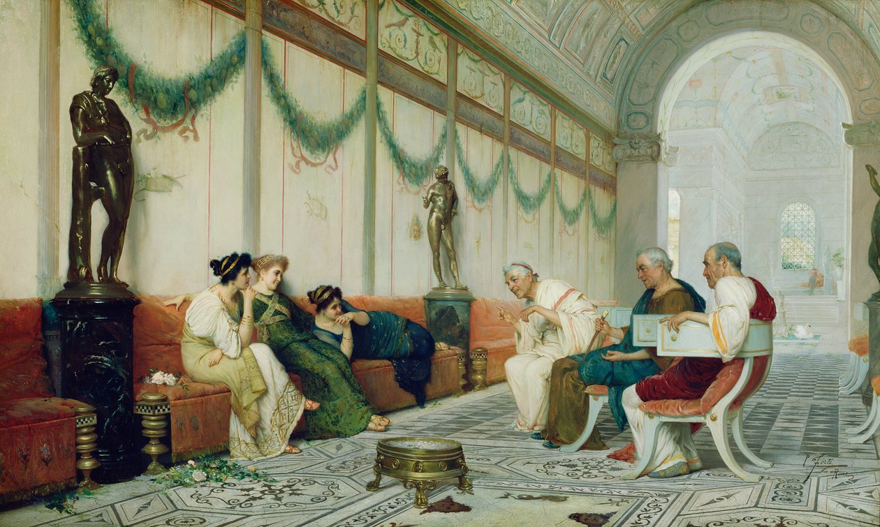 Interior de Edifício Romano com figuras, c.1880 (óleo sobre tela) de Ettore Forti