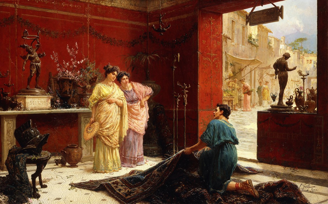 Vender as suas mercadorias (óleo sobre tela) de Ettore Forti
