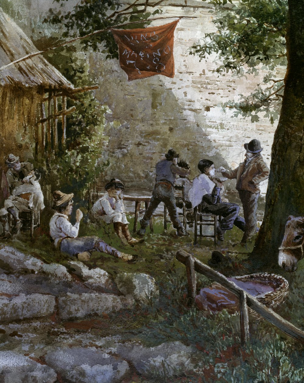 Angelica Gate em Roma, barbeiros ao ar livre de Ettore Roesler Franz