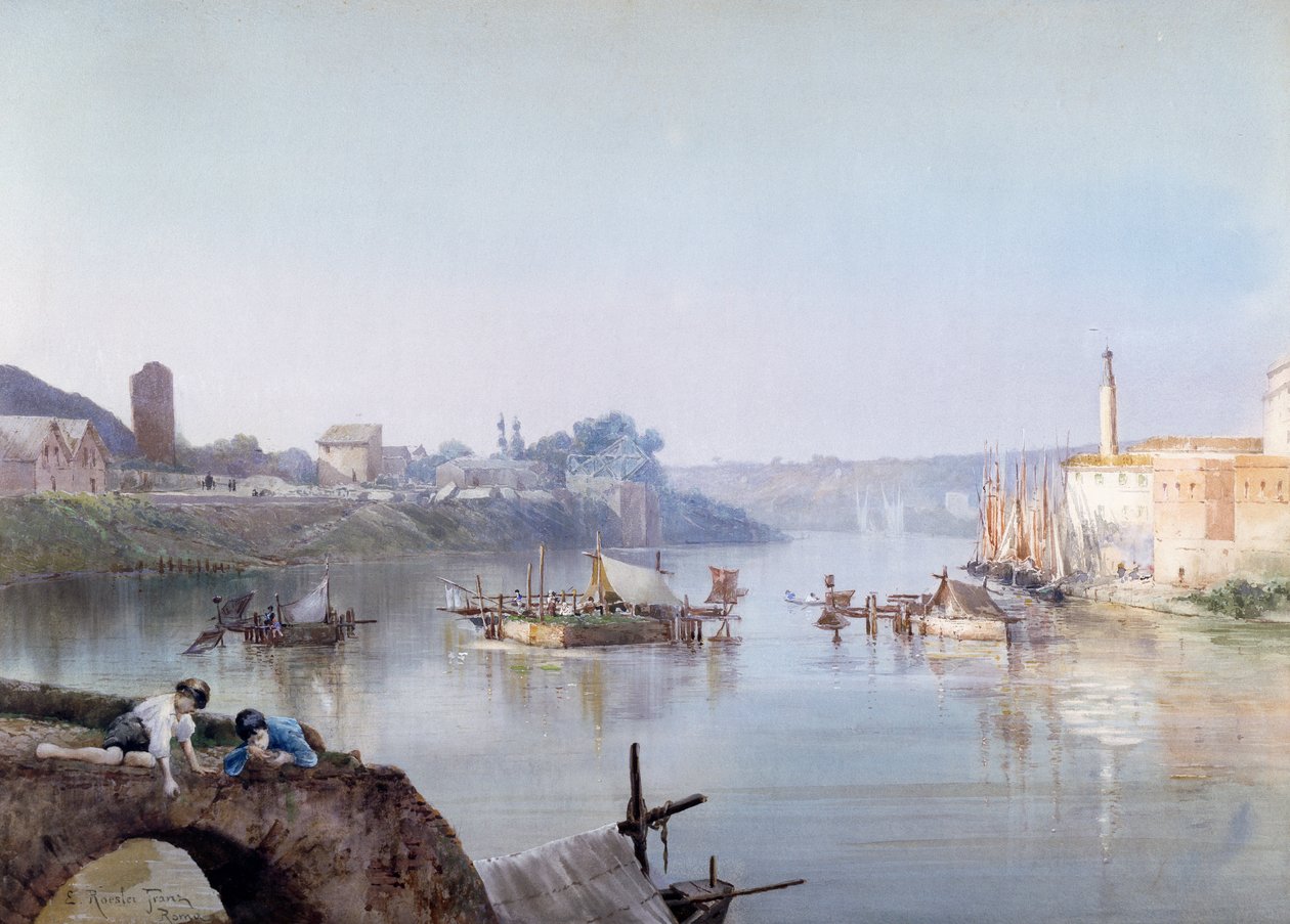 Pescadores na Ripa Grande, de Ettore Roesler Franz (1845-1907), aguarela. de Ettore Roesler Franz